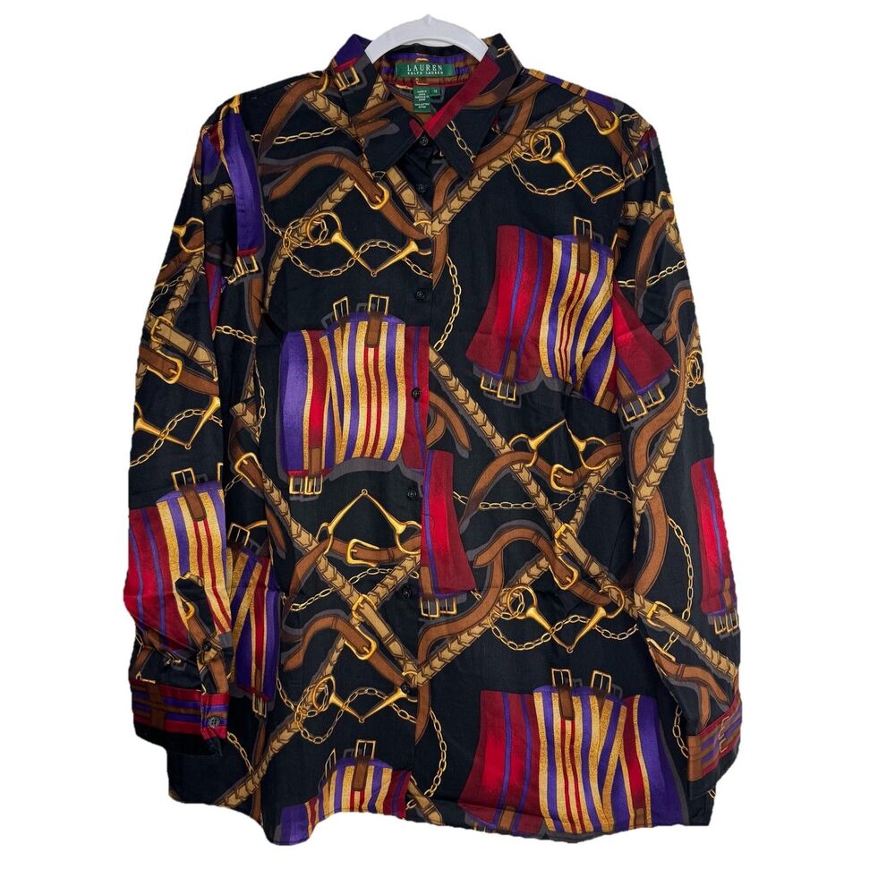 LRL Ralph Lauren Shirt Top Equestrian Bridle Chain Horse Chain Sz 1X